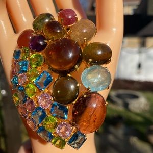 Natural Cabochon Tourmaline and  Spinel Brooch/Pendent in 18K solid gold